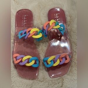 Nicole Miller Jelly Slide Sandals with Rainbow Chain Size 8